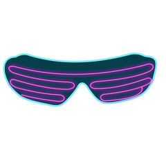 Neon party sunglasses png icon isolated on transparent background |3d render, blue pink neon round...