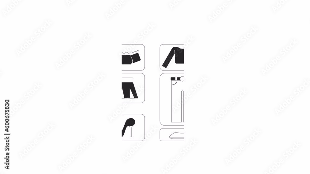Aufkleber animated bw clothes matching display. black white thin line icon 4k video footage for web design. ou
