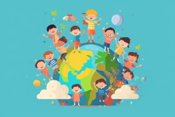 Obraz premium Flat illustration graphic design world children's day concept. Generative ai. 