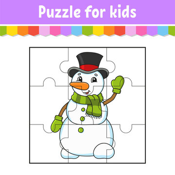 Puzzle game for kids. Jigsaw pieces. Color worksheet. Christmas theme. Activity page. Isolated vector illustration. cartoon style.