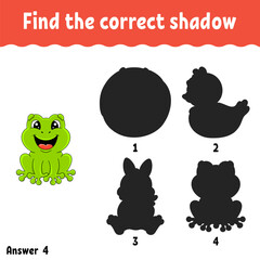 Find the correct shadow. Education developing worksheet. Matching game for kids. Activity page. Puzzle for children. cartoon character. Vector illustration.