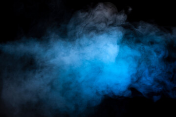 Blue and yellow steam on a black background.