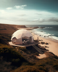 Fototapeta na wymiar Luxurious Futuristic Glamping Site on Pristine Shoreline