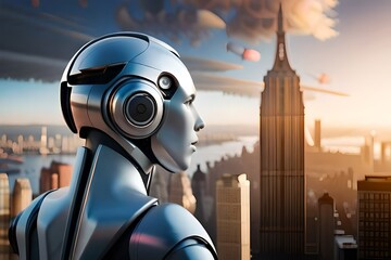 Artificial Intelligence Robot Looking Out To The World In A Futuristic Technology Illustration Generative AI