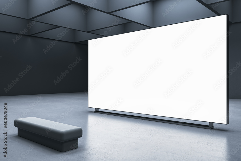 Poster perspective view on blank white illuminated screen with space for your advertising in abstract exhib