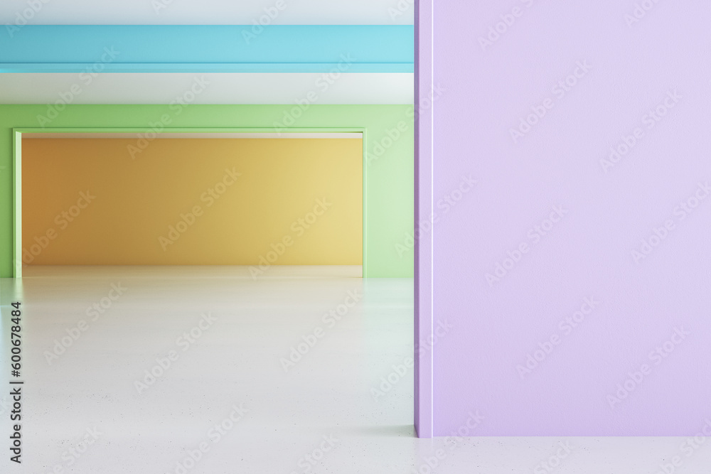 Poster colorful gradient rainbow living room interior with empty mock up place on wall. design and creativi