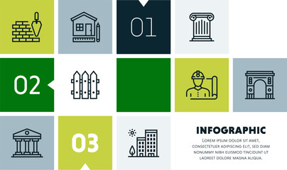 Architecture development infographic design with icons, made by thin line style with editable strokes.