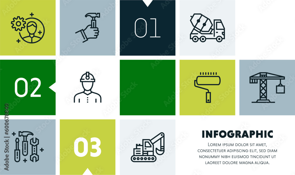 Poster construction operations analytics infographic design with icons, made by thin line style with editab