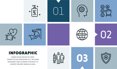 Medical management systems infographic design with icons, made by thin line style with editable strokes.