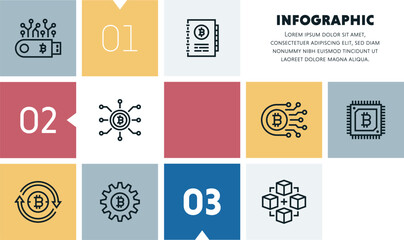 Crypto data and analytics infographic design with icons, made by thin line style with editable strokes.