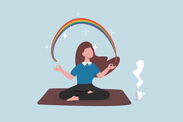Mindfulness or meditation for mental wellness, spiritual or peaceful lifestyle, focus and concentration, yoga or mind balance concept, mindfulness woman lotus sitting with calm and positive mind.