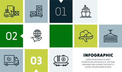 Delivery and storage services infographic design with icons, made by thin line style with editable strokes.