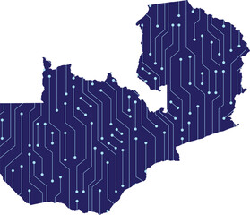Map of Zambia, network line,dot and structure on dark background with Map Zambia, Circuit board. Vector illustration. Eps 10