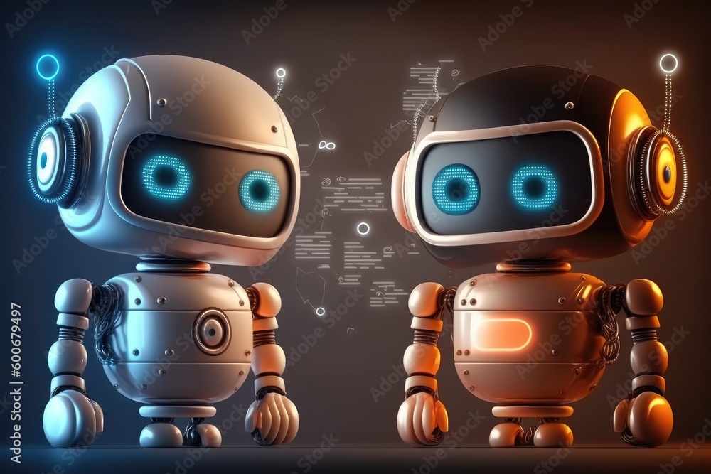 Poster cute robot character. chatbot for social media chat. distinct generative ai image.