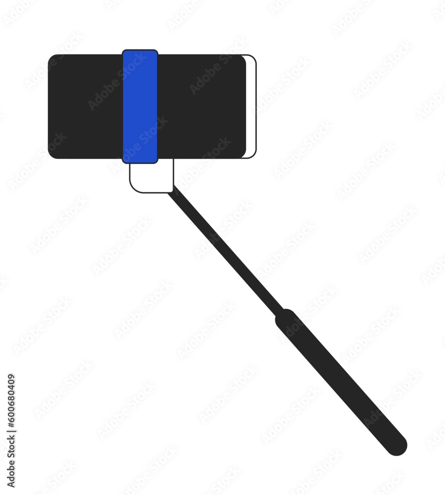 Poster handheld selfie stick with phone flat line color isolated vector object. cellphone accessory. editab