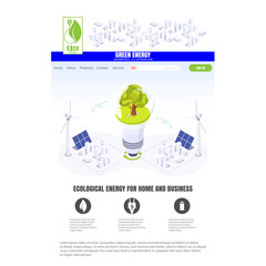alternative electricity website concept. Solar panels, windmills. A tree in a light bulb is a symbol of environmental protection. Replenishable isometric illustration resources