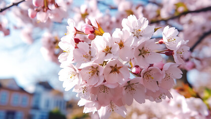 Kirschbaumblüte als Nachaufnahme Stil an einem Frühlingstag - Generative KI