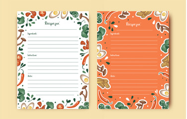 Templates for a recipe book. The blank pages for your recipes. Cookbook. Vector.