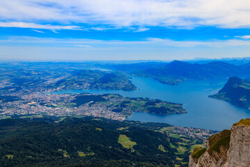 Beautiful panoramic view on Lake Lucerne from Mount Pilatus, Switzerland