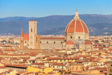 Fototapeta na wymiar Florence Cathedral, formally the Cathedral of Saint Mary of the Flower as seen from Michelangelo Hill in Florence, Italy