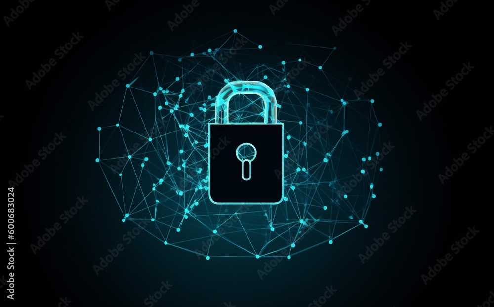 Poster technology protection cyberspace information cyber lock security digital system network. generative 