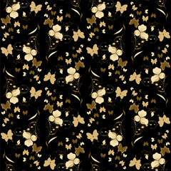 Sweet pea flowers Golden sweet pea flowers on a black background