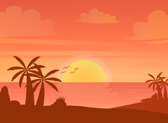 Plakat Tropical Beauty, Sunset Silhouette design.vector illustration