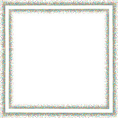 Square frame with two lines with small dots, color. A square border to use as a frame for your designs, made with messy, irregular colored dots.