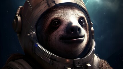 Cute astronaut sloth in spacesuit in surrealistic  illustration, AI generated 