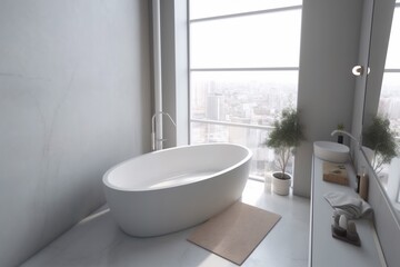Naklejka na ściany i meble relax design apartment white house room window interior tub indoor home. Generative AI.