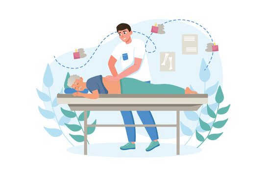 physiotherapist giving back massage to elderly patient clip art preview