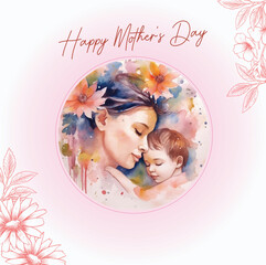 happy mothers day with watercolor