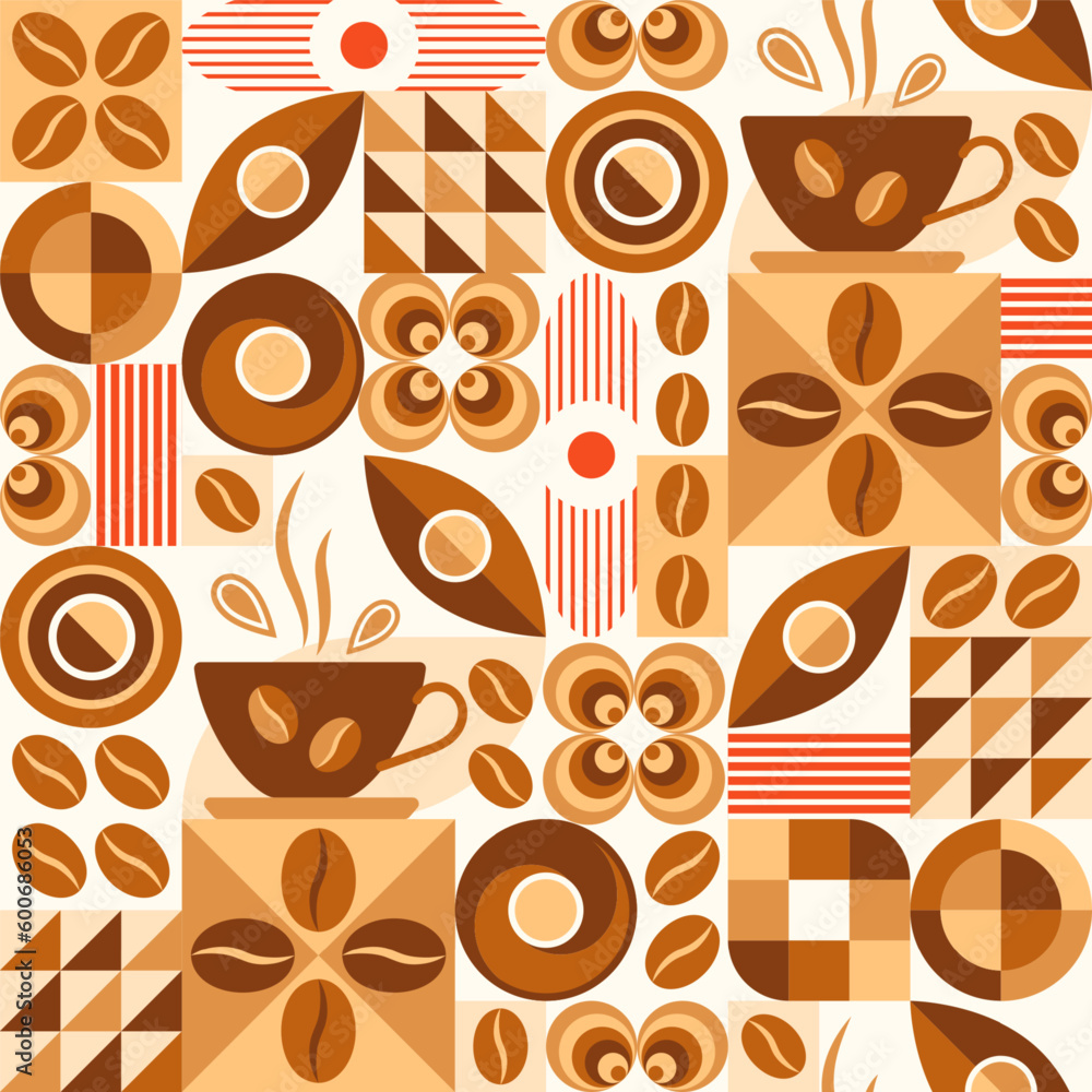Aufkleber coffee theme seamless pattern in simple geometric style with abstact shapes. light roast level coffe