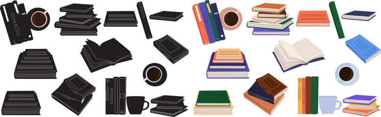 set of books in doodle style isolated vector