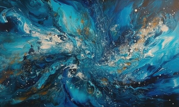 Abstract blue acrylic painting on canvas, generative AI