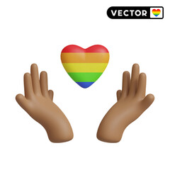 LGBTQ hand holding heart 3D vector icon set, on a white background