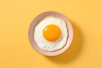 Delicious scrambled eggs in yellow background isolated top view