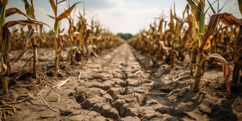 Drought in a cornfield - Generative AI - obrazy, fototapety, plakaty