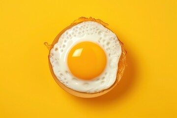 Delicious scrambled eggs in yellow background isolated top view