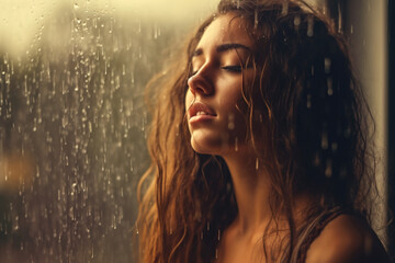 Smiling woman under the rain. Seasonal rains. precipitation. generate by ai