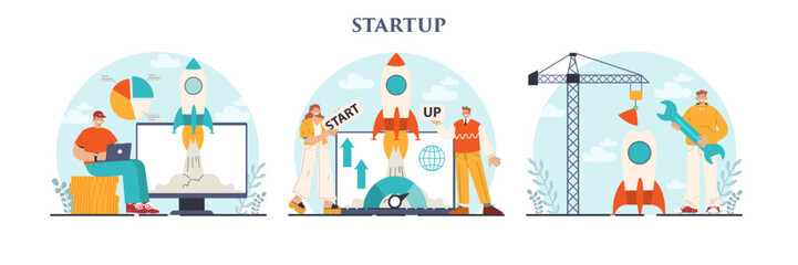 Startup concept set. New business launching. Idea of project planning,