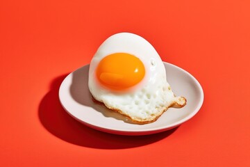 Delicious scrambled eggs in red background isolated top view
