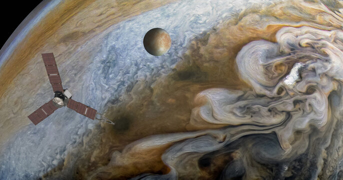 Satellite Europa, Jupiter's moon with Juno spacecraft   "Elements of this image furnished by NASA " - Powered by Adobe