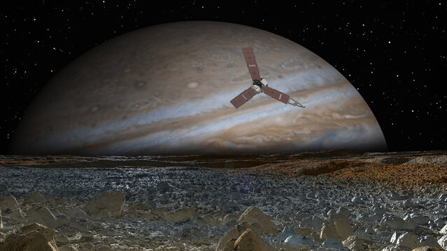Satellite Europa, Jupiter's moon with Juno spacecraft   "Elements of this image furnished by NASA "