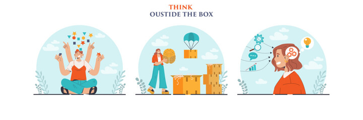 Out of the box set. Break through the barrier or problem with creativity