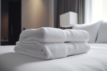 hotel home white service resort towel luxury fresh room bed. Generative AI.