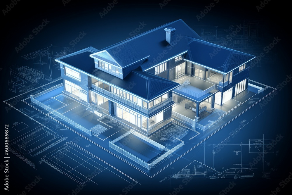 Poster house blueprint 3d project. generate ai