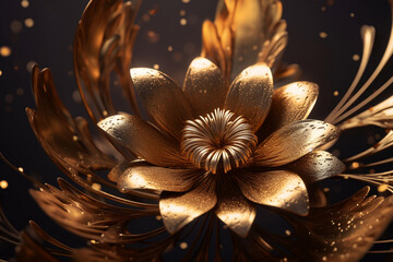 Abstract golden flower shape at floral composition generative ai