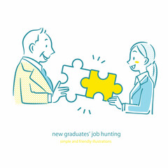 人材採用　採用担当者と就活生　シンプルでお洒落な線画イラスト