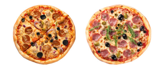 Fototapeta na wymiar 2 Pizzas delecious isolated on transparent background. Generative Ai